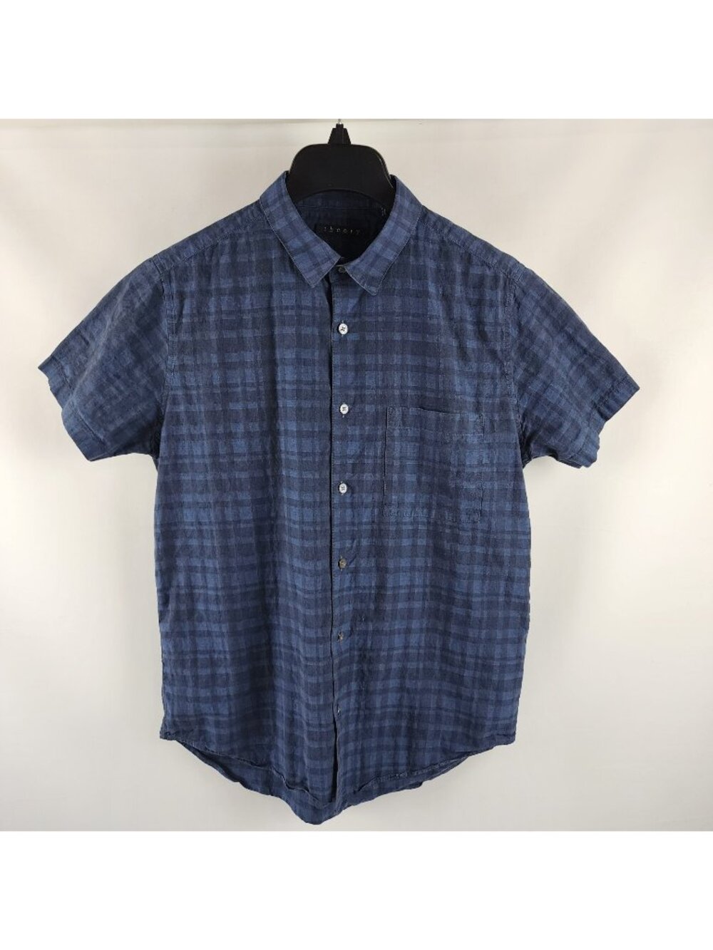 Theory Shirt Mens Small Blue Plaid Dobby Check Pattern S/S Button Up